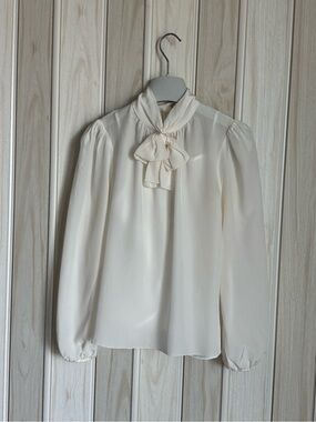 Dolce & Gabbana Cream Bow-Neck Long Sleeve Blouse (100% Silk)